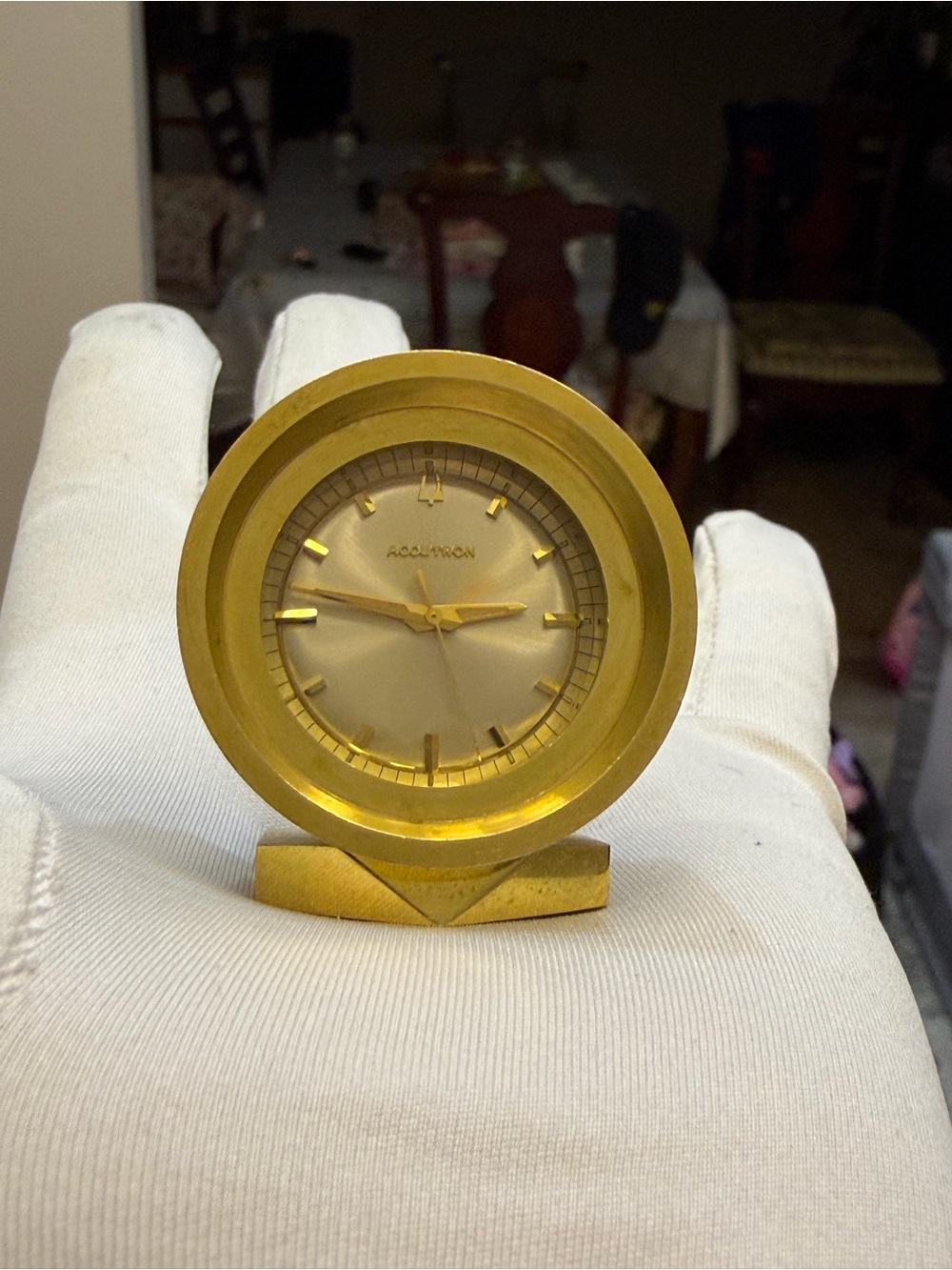 Vintage 1960s Bulova Accutron Gilt Brass Desk Clock - Working (Needs Battery)